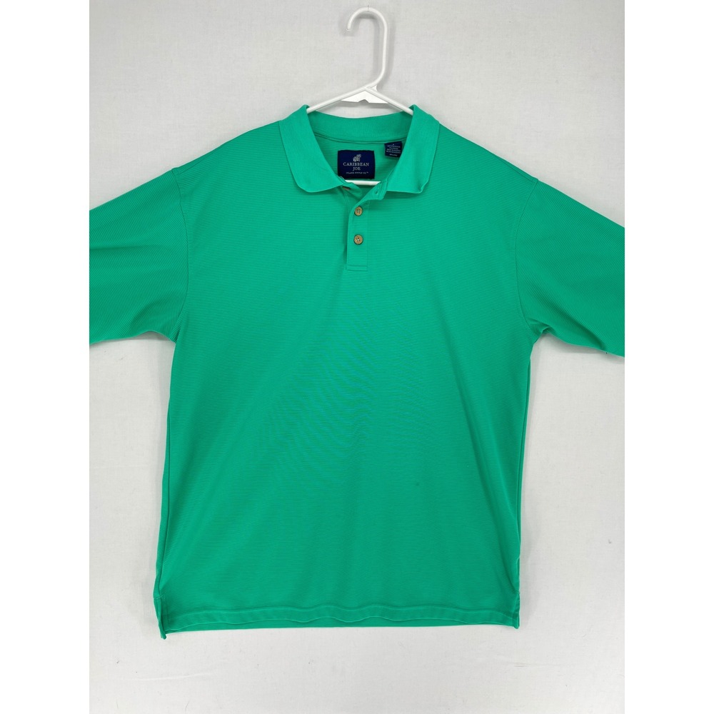 Caribbean Joe Mens Polo Shirt Large Green Ribbed Short Sleeve Casual Golf Top